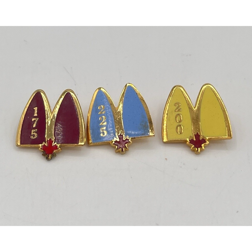 McDonald's Canada Employee Pinback Buttons Lot of 3 #225 #200 #175 Logo Pins